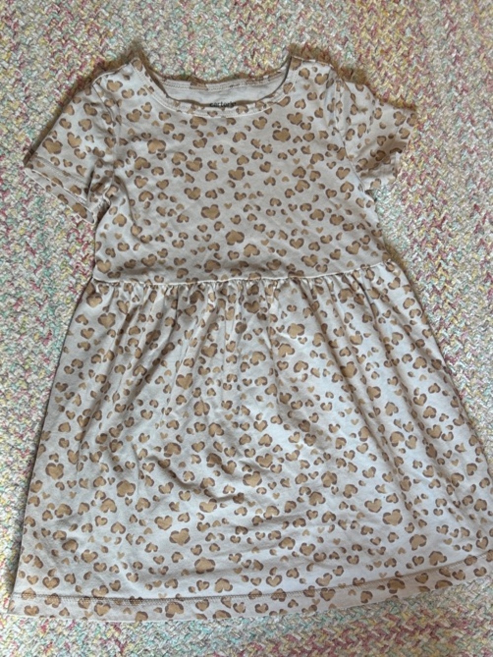 Carter's Cream and Brown Leopard Print Short-Sleeve Dress